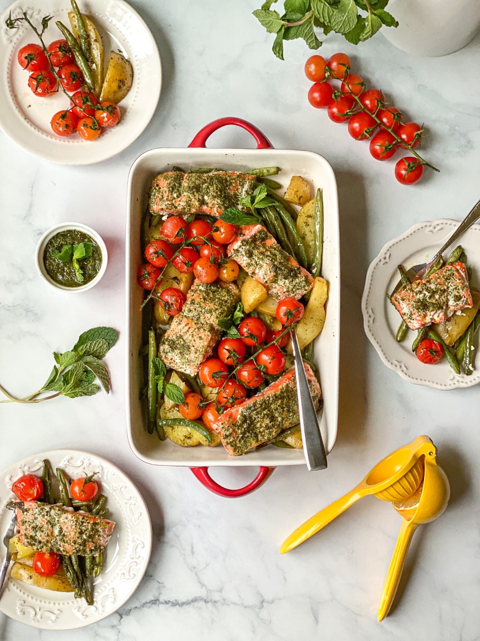 Quick And Easy One Sheet Pan Pesto Salmon And Veggies - Panos Eats